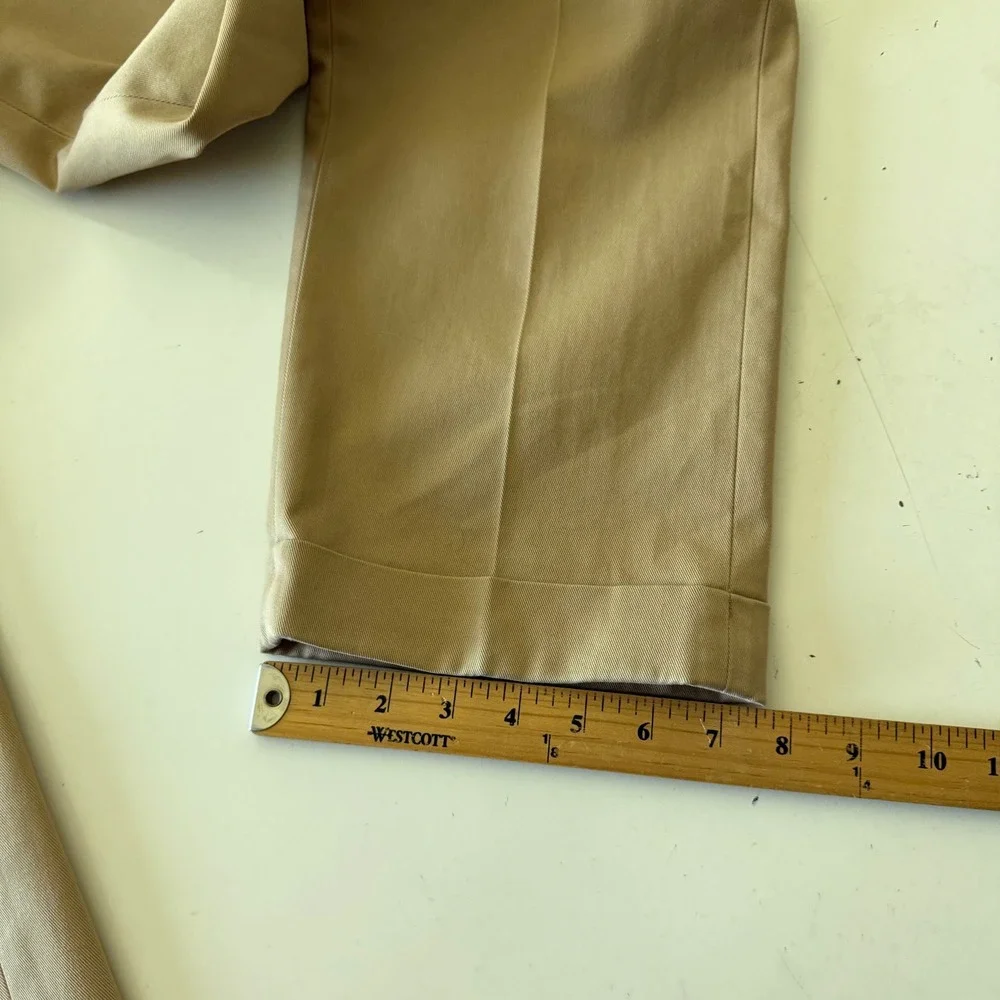 Brooks Brothers Elliot Advantage Chino Khaki Pleated Cuffed Pants Mens 34x32
